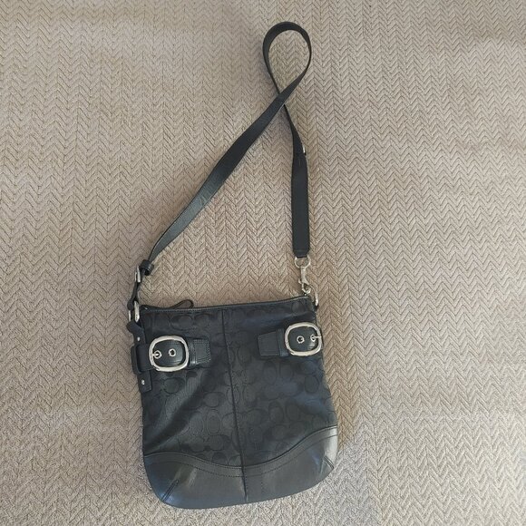 Coach Signature Purse - Shoulder Crossbody Bag, Leather/Canvas, Black. - Picture 8 of 16